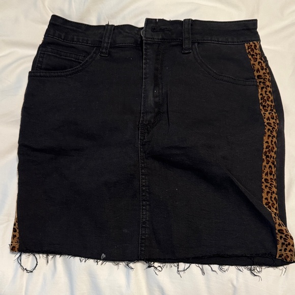 Black Denim Skirt with Leopard Print Accent - Picture 1 of 1